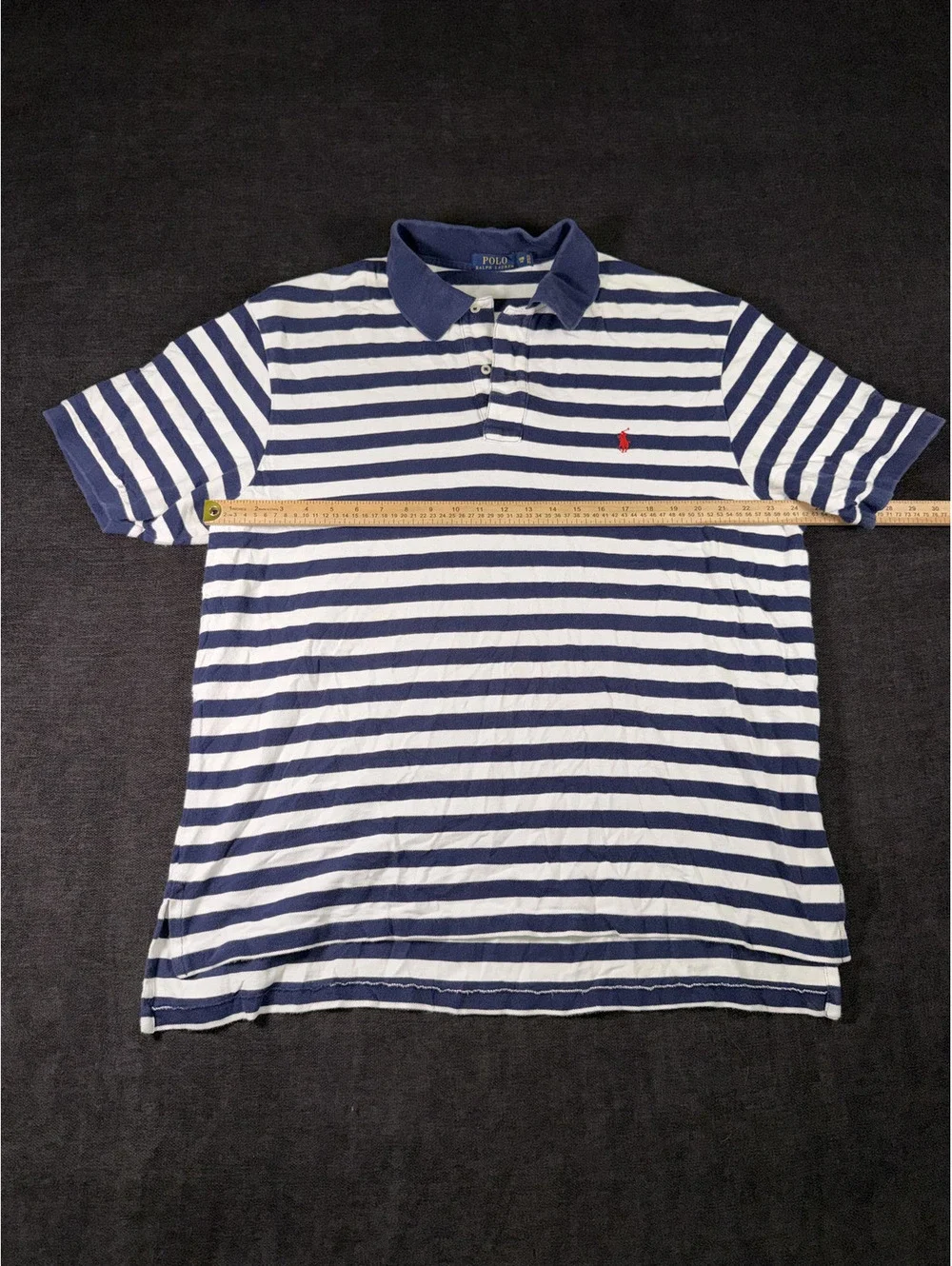 Polo Ralph Lauren Men's Striped Navy and White Polo Shirt Size 2XB Big Tall